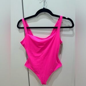 Skims Fits Everybody Square Neck Bodysuit- Neon Pink